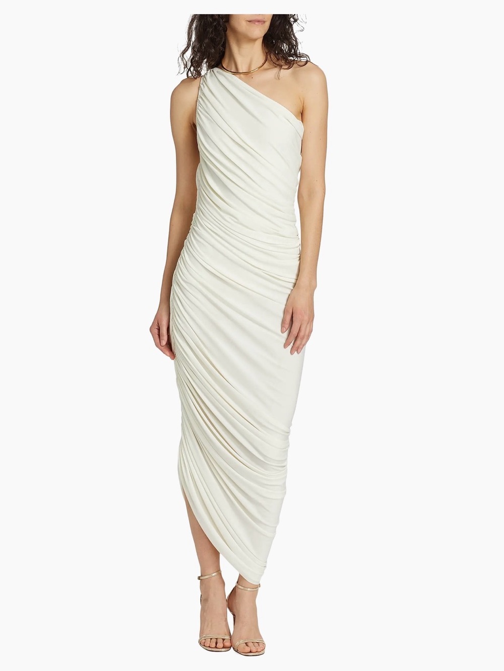 Norma Kamali One-Shoulder Ruched Midi Dress in Off-White Sz. S